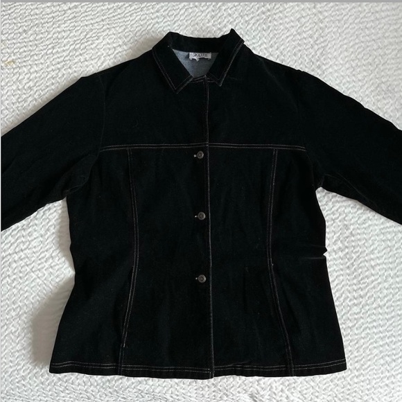 Vintage black button up jacket with white stitching - Picture 1 of 3